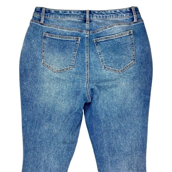 Arula High-Rise Jeans Sz 10 Blue Distressed Split Flare Leg Smart Casual Denim - Picture 7 of 15